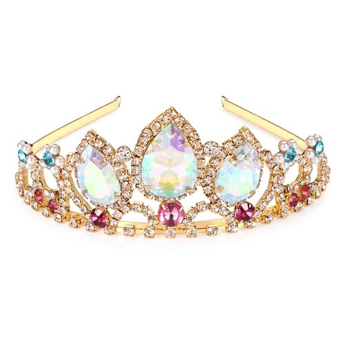 Girls Birthday Gift Rapunzel Aurora Borealis Stone Sparkle Gold Tiara Halloween Princess Tangled Costume