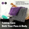 myHomeBody Extra Long Exfoliating Washcloth, Exfoliating Body Scrubber, Exfoliating Towel, 3D Texture Obsidian and Raisin Dots, Set of 2 with Silicone Facial Brush