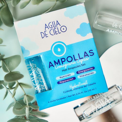 Agua de Cielo Hair Ampoules Set - Intensive Hair Treatment for Damaged Hair, Nourish, Hydrate, Repair & Reduce Hair Loss - 4 Ampoules of 10ml