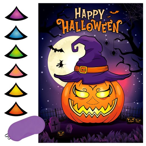 WERNNSAI Pin The Nose on The Pumpkin - Party Games for Kids Theme Game Boys Costume Party Game Girls Pin Game with 24 PCS Stickers Blindfold