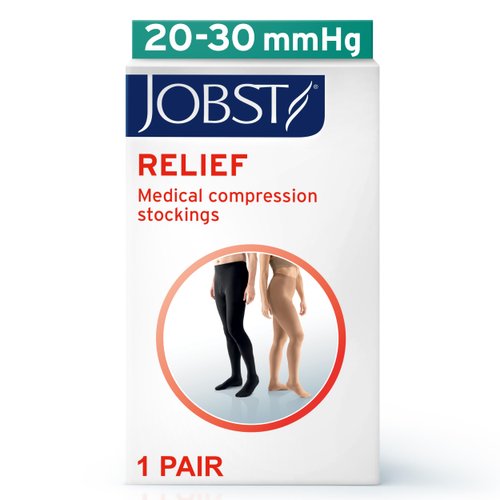JOBST Relief Waist High Graduated Compression Stockings, 20-30 mmHg - Comfortable Unisex Design - Closed Toe, Beige, Medium