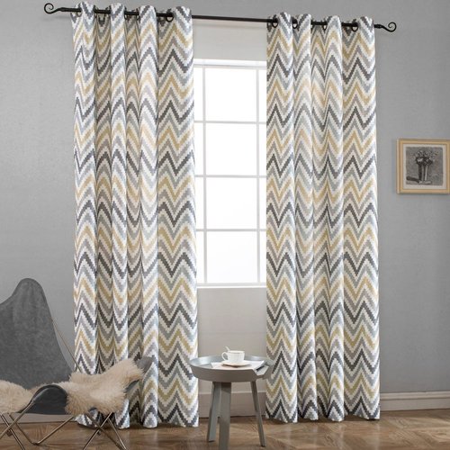 Melodieux Chevron Grommet Top Window Curtains for Living Room, 52 by 84 Inch, Yellow (1 Panel)
