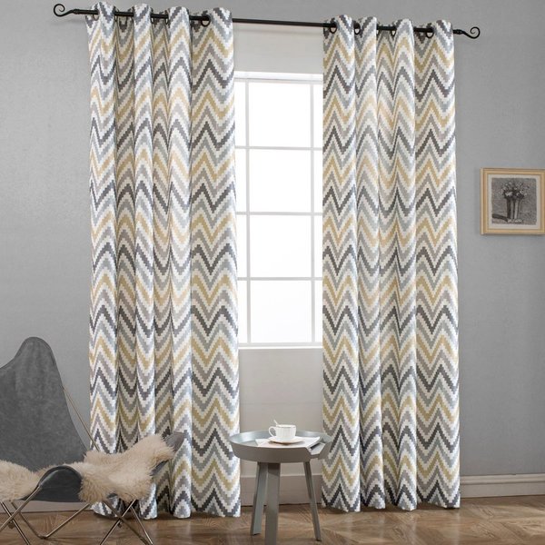 Melodieux Chevron Grommet Top Window Curtains for Living Room, 52 by 84 Inch, Yellow (1 Panel)