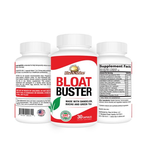 RISE-N-SHINE Bloat Buster Water Pills with Dandelion, Green Tea, Apple Cider Vinegar and More to Help Water Retention and Bloating 30 Count