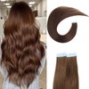 Tape in Hair Extensions Human Hair Chocolate Brown 100% Remy Virgin Human Hair Extensions 22 Inch 20 Pieces/Pack Tape in Hair Extensions Human Hair Black for Women 50g (22",#4,50g)