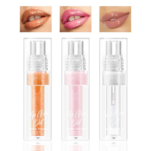Boobeen Color Changing Lip Glow Oil Set, Shimmer Lip Gloss Oil Hydrating Dry Cracked Lips, High Shine Lip Oil Moisturizer for Lip Care, 3PCS