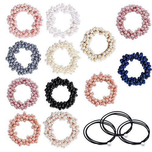 Stylish Pearl Hair Tie Set, 12 pcs Pearl Hair Accessories Scrunchies with 3 Hair Ties, Decorative Hair Ties for Women - Perfect for Wedding & Everyday Wear, Pearl Beaded Hair Accessories, Multicolored