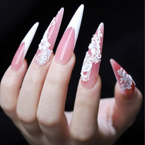 YIMART 600pcs Acrylic Medium Long Stiletto Nail Tips Easy Coffin Nails Sharp False Nail Art Tips For Nails Salon (Skin color)