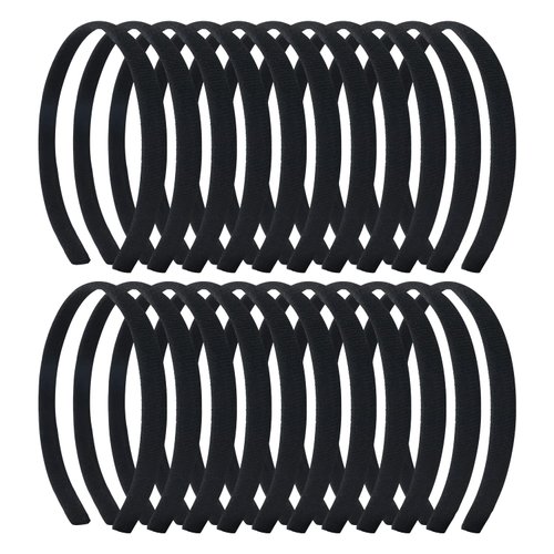Lawie 20 Pack 0.5 Inch Black Plain Cloth Covered Thin Hard Plastic Headbands Elastic Skinny Hairband Flexible Hair Hoop Holder Clasp Tiara Crown Base Headpieces Crafts DIY Accessories for Women Girls