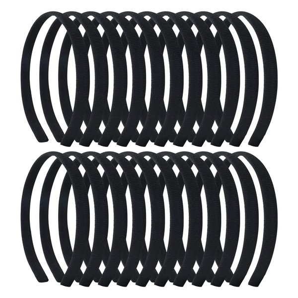 Lawie 20 Pack 0.5 Inch Black Plain Cloth Covered Thin Hard Plastic Headbands Elastic Skinny Hairband Flexible Hair Hoop Holder Clasp Tiara Crown Base Headpieces Crafts DIY Accessories for Women Girls