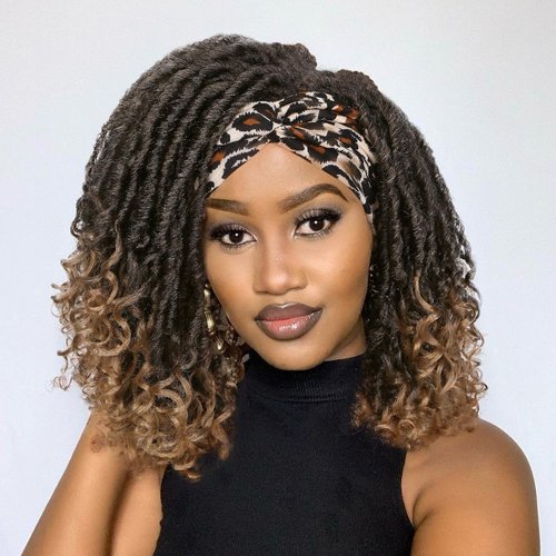 Hanne Fashion Faux Locs Headband Wig Short Dreadlock Wigs Goddess Hand Braided Twist Synthetic Wi...