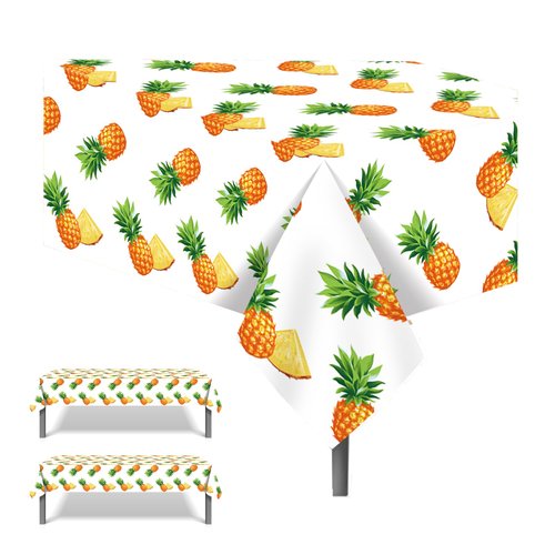 NA Pineapple Party Tablecloth, 2 Pcs Pineapple Tablecloth Pineapple Table Covers Plastic Table Cover for Aloha Tropical Summer Theme Birthday Party Decoration Fruit Theme Party Supplies, 54 x 87 in