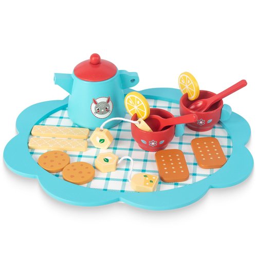 Wooden Tea Set for Little Girls, Play Food Pretend Play Kitchen Accessories for 3 4 5 Years Old Girls Boys, Toddler Princess Tea Time Party Food Toys