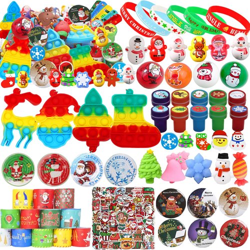 117 Pcs Christmas Party Favors for Kids, Pop Fidget it Toys, Goodie Bag Stuffers, Treasure Box Toys, Classroom Prizes, Goody Bags, Christmas Stocking Stuffers for Kids
