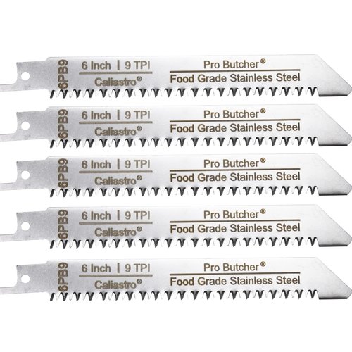 Caliastro 6-Inch Stainless Steel Frozen Meat Bone Cutting Saw Blades for Reciprocating and Sawzall Saws 5-Pack