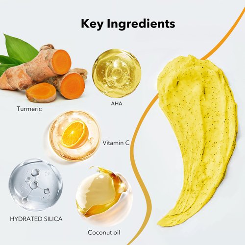 Turmeric Vitamin C Facial Scrub Exfoliator for Black Pore Deep Cleaning, Body Scrub Exfoliator for Butt Acne/Back Excess Sebum/Oil/Inner Thigh/Elbow/Foot Dead Skin Cell/Ingrown Hair, Body Care-7.06 OZ