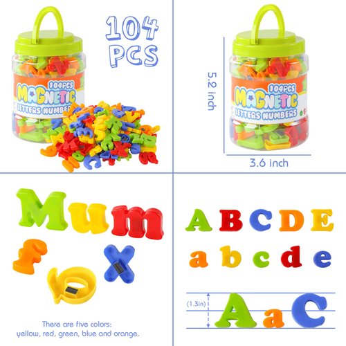 LovesTown 104PCS Magnetic Letters Numbers, Alphabet ABC 123 Fridge Magnets Plastic Educational Toy Set for Preschool Learning Spelling Counting Uppercase Lowercase Math Symbols for Toddlers Kids