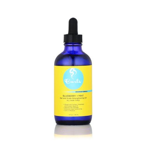 Curls Blueberry Bliss Blueberry & Mint Hair and Scalp Strengthening Oil - 4 oz, Root-Penetrating Hair Oil with Turmeric, Rosemary & Pumpkin Seed Oil, Hair and Scalp Treatment Oil, All Hair Types