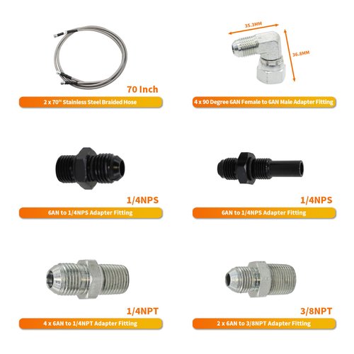 Aspaton 6AN 70" Transmission Cooler Lines Kit Compatible with Transmission TR6060 C5 C6 AOD 4L80E TH350 TH400 4L60E 700R4 200-4R
