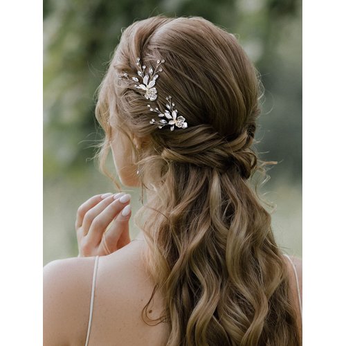 SWEETV 2Pcs Wedding Hair Pins Bridal Rhinestone Wedding Hair Accessories Hair Pieces for Brides Bridesmiad,Silver