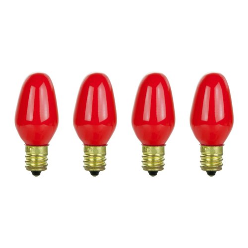 Sunlite 7C7 Incandescent Bulb, 7 Watt, Candelabra E12 Base, C7 Small Night Light, Colored Bulb, Red, 4 Count