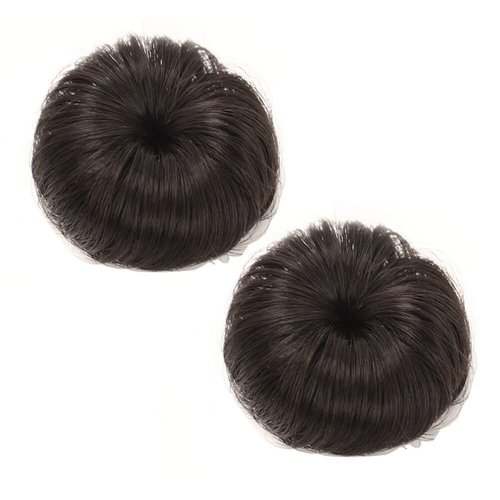 VANTOBEST 2PCS Synthetic Fiber Hair Bun with Alligator Clip Hair Extension Chignon Donut Bun Wig Hairpiece Fake Ballet Messy Bun Short Ponytail Wig Bun for Little Girls Small Size (Dark Brown)