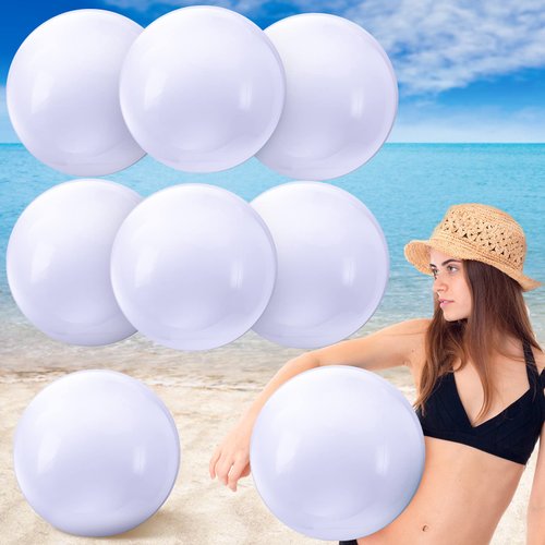 Sinmoe 8 Pieces Inflatable Balls Decorations Solid Beach Ball Inflatable Beach Ball Swimming Pool Party Ball for Summer Beach, Pool and Halloween Party Favor(White, 16 Inch, 24 Inch)