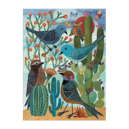Galison Desert Avian Friends 1000 Piece Puzzle from Galison - 20" x 27" Beautifully Illustrated Puzzle from Geninne Zlatkis, Thick & Sturdy Pieces, Challenging Activity for Adults, Unique Gift Idea!
