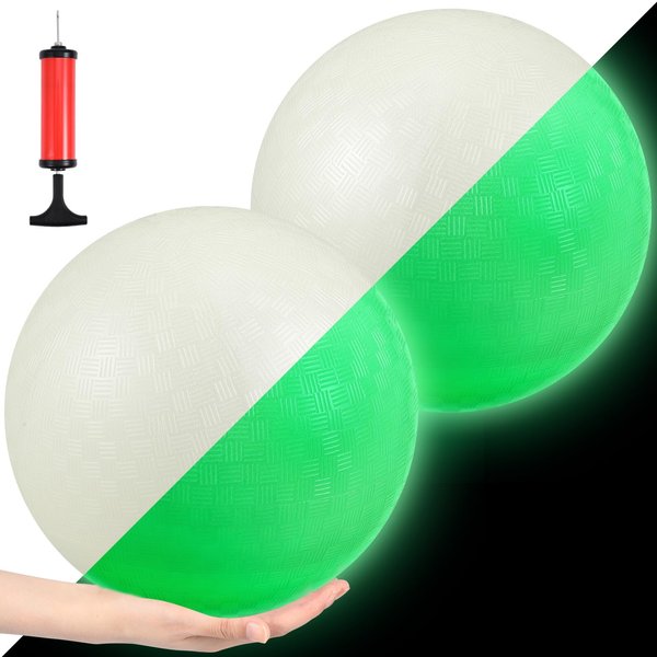 Libima 2 Pcs 8.5 Inches Glow in The Dark Kickballs Dodgeballs Light up Playground Ball Bouncy Balls with Pump for Kids Adults Playground School Backyard Game Outdoor Glow in The Dark Games