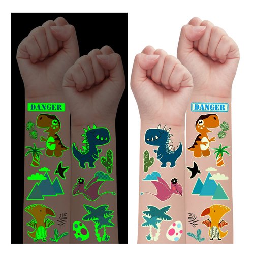 Partywind 245 Styles (30 Sheets) Luminous Dinosaur Temporary Tattoos for Kids Party Supplies, Glow Dinosaur Birthday Party Favors, Toys Games for Boys and Girls