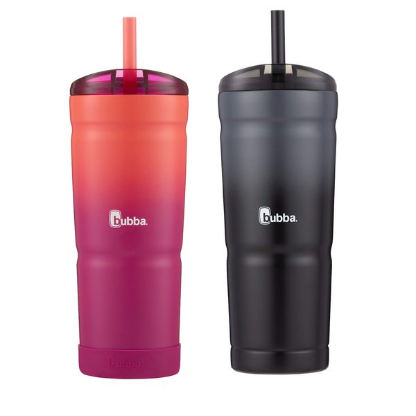 BUBBA BRANDS Envy S Vacuum-Insulated Stainless Steel Tumbler with Lid and Straw, Reusable Iced Coffee or Water Cup, BPA-Free Travel Tumbler, 24oz 2-Pack Pink Sorbet & Licorice