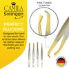Camila Solingen CS30 3.5 Inches Gold Tipped, Surgical Grade, German Stainless Steel Tweezers (Claw) - Flawless Eyebrow and Facial Hair Shaping and Removal for Men/Women
