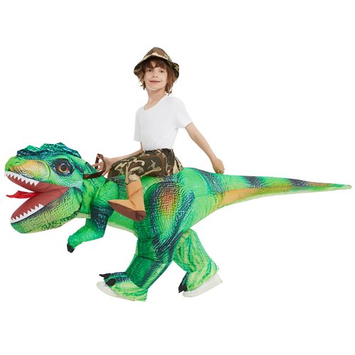 COMIN Inflatable Dinosaur Costume Kids, Green T Rex Dinosaur Blow Up Costume Riding on Dino Halloween Costumes Funny for Family Party 36"