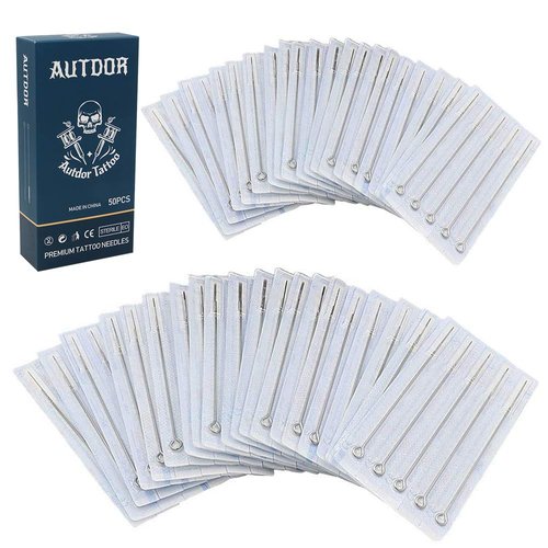 Tattoo Needles and Tips Kit - Autdor 50pcs Disposable Mixed Tattoo Needles + 50pcs Mixed Disposable Tattoo Tips, 5pcs of each 3RL 5RL 7RL 9RL 5RS 7RS 9RS 5M1 7M1 9M1 3RT 5RT 7RT 9RT 5FT 7FT 9FT