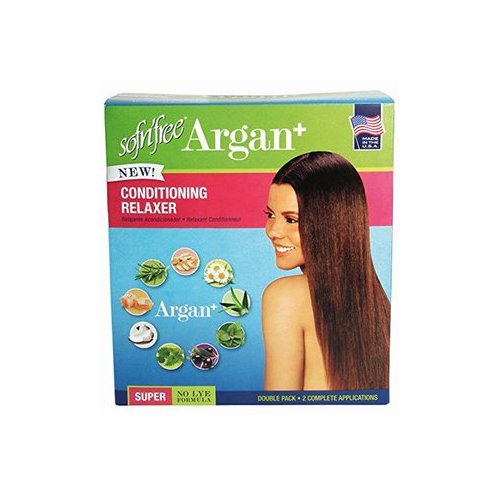 Argan+ No-Lye Conditioning Hair Relaxer Super Strength Double Pack Kit - Conditions, Strengthens, Smooths, and Relaxes Resistant Hair Gently with Olive Oil - Sofn’Free GroHealthy - Single