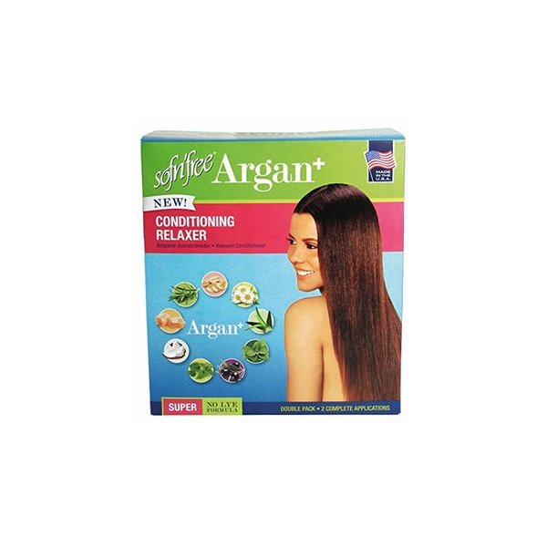 Argan+ No-Lye Conditioning Hair Relaxer Super Strength Double Pack Kit - Conditions, Strengthens, Smooths, and Relaxes Resistant Hair Gently with Olive Oil - Sofn’Free GroHealthy - Single
