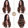 iChicHair 26 Inches Brown Wig for Women Long Wavy Wig with Dark Roots Natural Brunette Curly Wigs Middle Part Synthetic Hair Wig for Party Daily Use