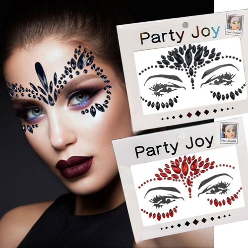 Eye Body Face Gems Red and Black Rhinestone Tattoo Stickers fo Halloween Party Makeup Self Adhesive Crystal Makeup Diamonds Face Tattoo Sticker Holiday Festival Party Supplies