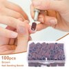Rolybag Sanding Bands for Nail Drill,180 Grit Nail Sanding Bands with Storage Box,Include 100 Brown Fine Grinding Wheel Sand Bands and 2 Pieces Mandrel for Most Size 3/32" Nail Drill Machine