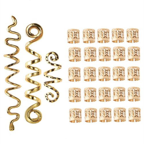 28 Pieces Hair Beads Spiral Coils Dreadlock Beads Braids Rings Clips Metal Cuffs Loc Hair Jewelry Hair Wraps Accessory Snake Hair Clips for Women and Girls (Gold)