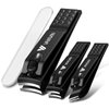 German Nail Clippers for Men, VANWIN Nail Clipper Set (4-Pack) Ultra Sharp Matte Stainless Steel Fingernail & Toenail Clippers with Glass Nail File, Nail Cutter Stocking Stuffers for Men Women Black
