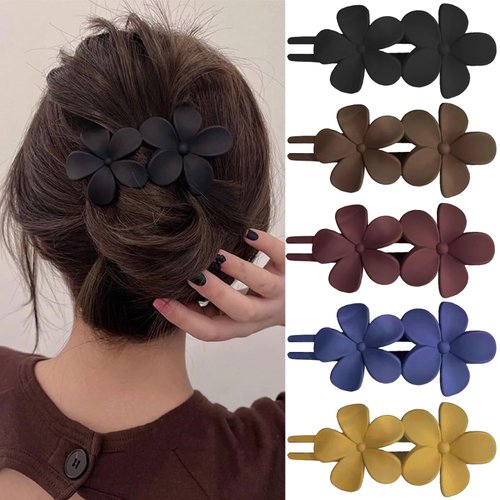5PCS Flower Flat Hair Clips Non-Slip Matte Hair Clamps Floral Design French Alligator Clips Cute ...
