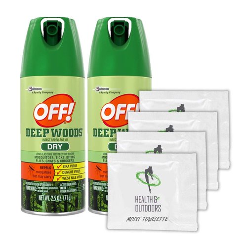 OFF! Deep Woods Dry Insect Repellent, 2.5 Ounce (2 Count) + (4) Bonus Wipes