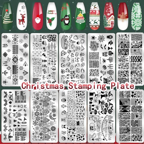 Biutee Nail Stamping Plates set 8 pcs Nail stamping polish gel 10pcs Templates with stamper Nail Art Plates set Christmas Nail Plates animal flower design
