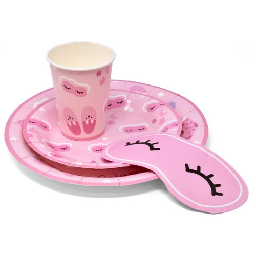 Gift Boutique 96 Pcs Pajama Party Supplies Tableware Set Paper Plates Cups Napkins Girls Pajamas Mask Sleepover Slumber Disposable Dinnerware Serve 24