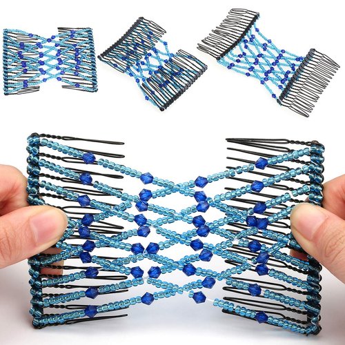 CCbeauty 6 Pcs Magic Hair Comb Elastic Beaded Hair Clips Women Decorative Accessories,Bride Double Slides Stretching Hairpins Combs for Ladies Girls Popular Hairstyles