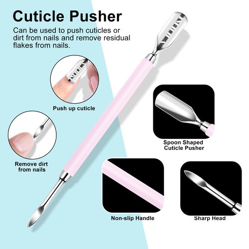 NXJ INFILILA Cuticle Pusher and Cuticle Cutter, 2Pcs Pink Cuticle Pusher Tool Stainless Triangle Cuticle Peeler Scraper Manicure Pedicure Tools Cuticle Remover Kit for Nail Care