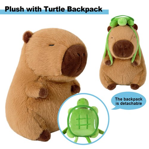 Ditucu Cute Capybara Plush with Turtle Backpack Soft Capibara Stuffed Animals Plushies Toys Hugging Gifts for Kids Brown 9 inch