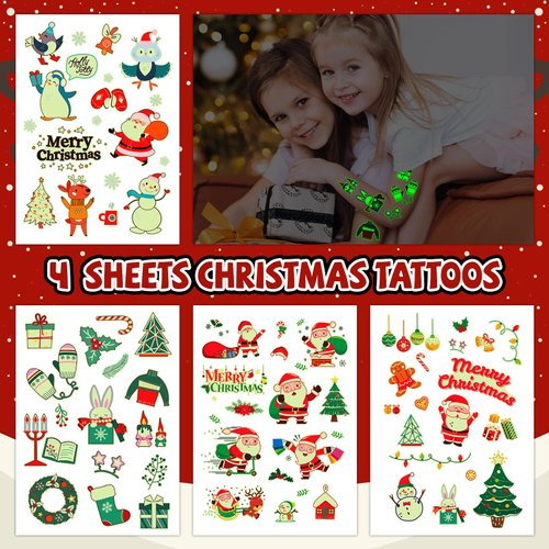 EMOME 76 Styles Christmas Tattoos for Kids, Glows Tattoo Stickers for Christmas Party Favors, Christmas Stocking Stuffers for Girls Boys Party Supplies Decorations