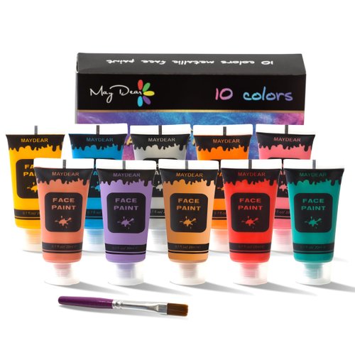 Maydear 10 Colors Face Body Paint Set, Safe Non-Toxic Liquid Paint for Adults and Children, Halloween, Cosplay - Pearl 0.7 FL OZ. Each